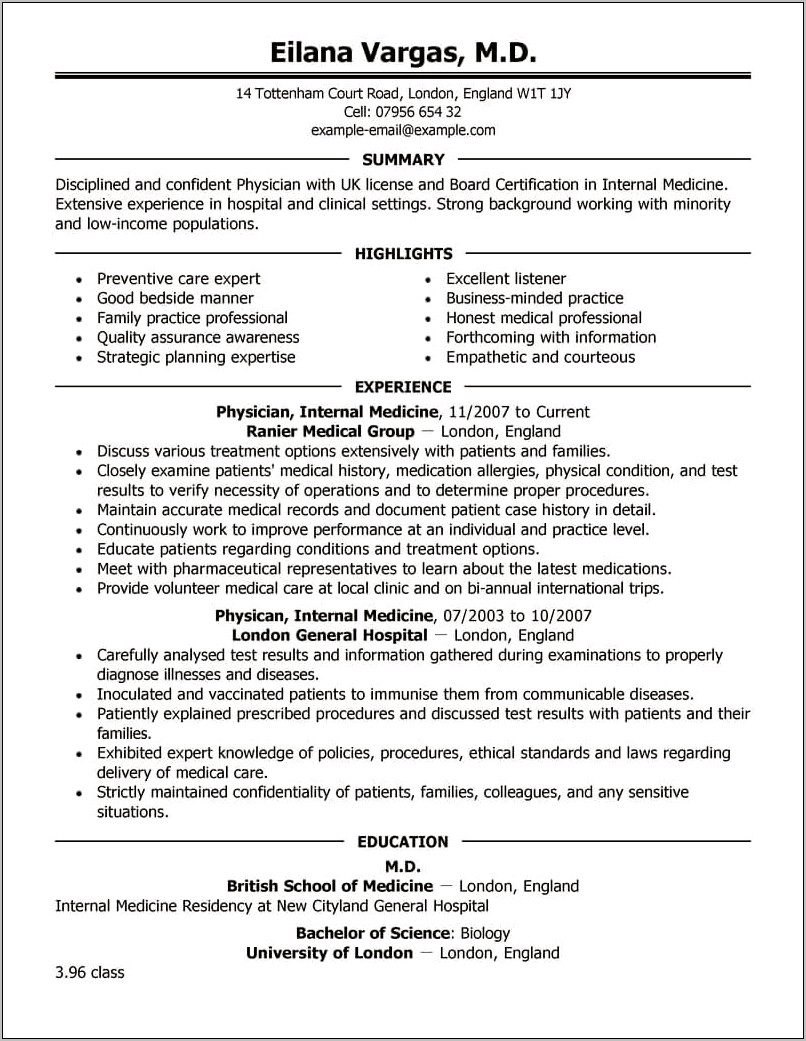 Career Objectives For A Resume Doctor