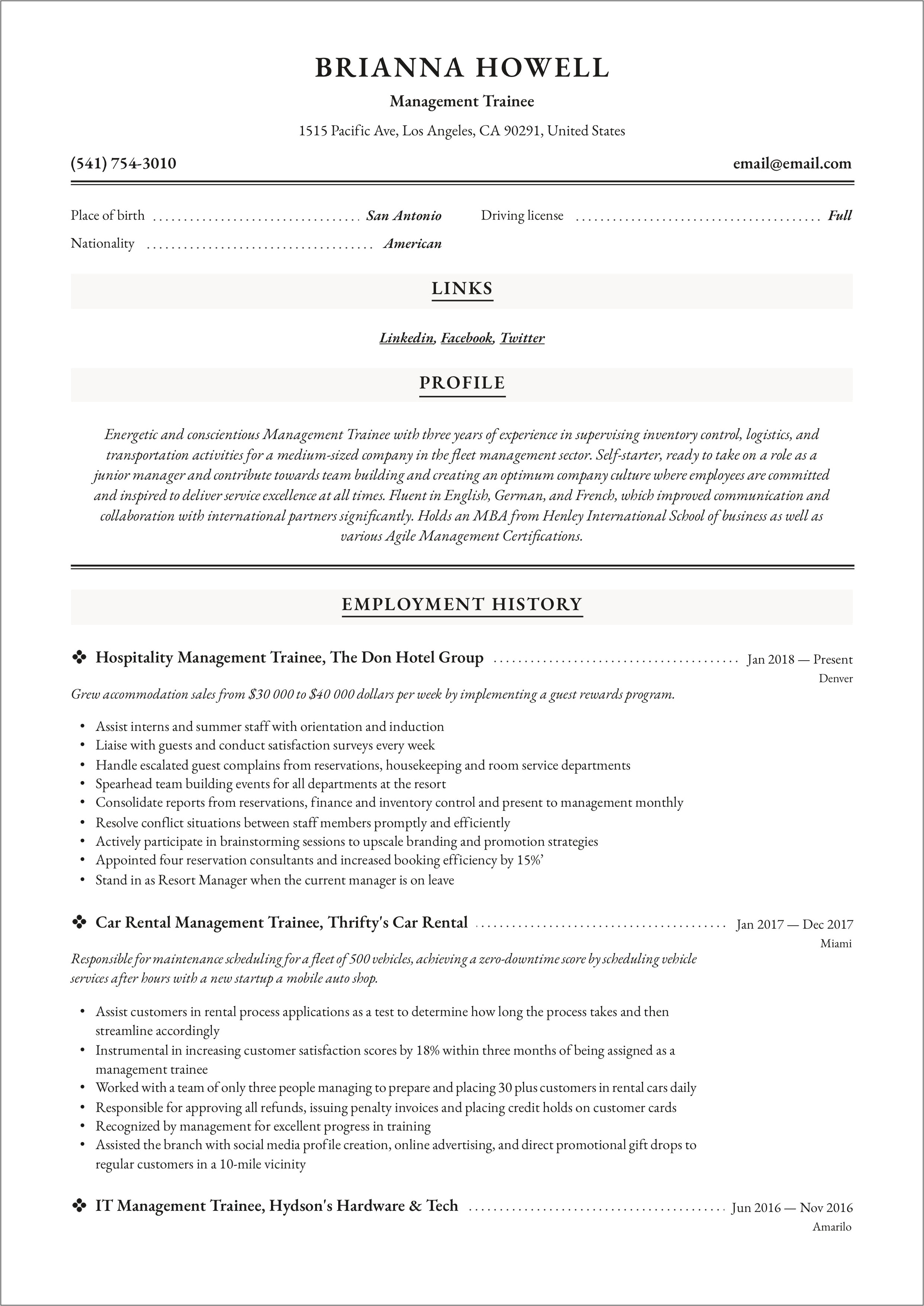 Career Objectives For Resume For Manager Trainee Job
