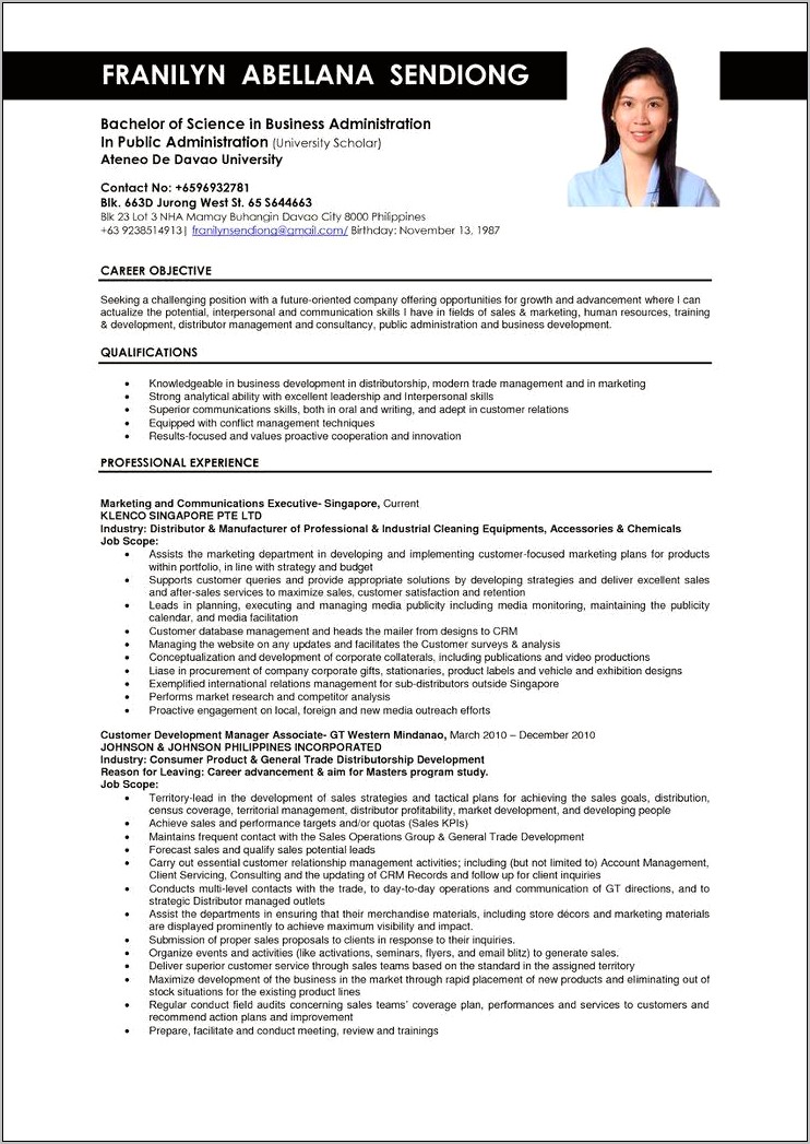 Career Objectives In Resume For Business Administration