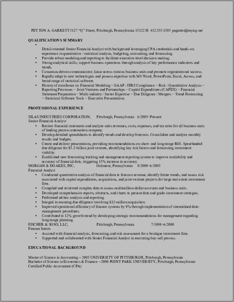 Career Summary For Business Analyst Resume