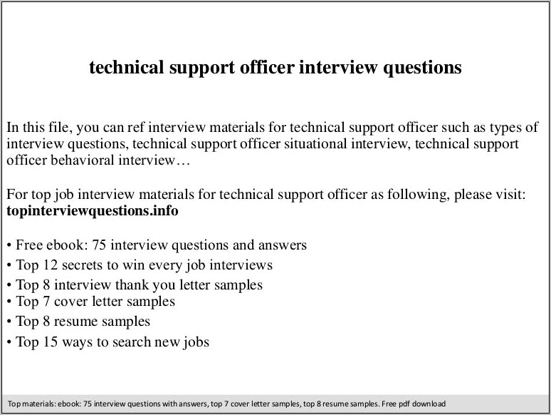 Career Summary Tech Support Resume Sample
