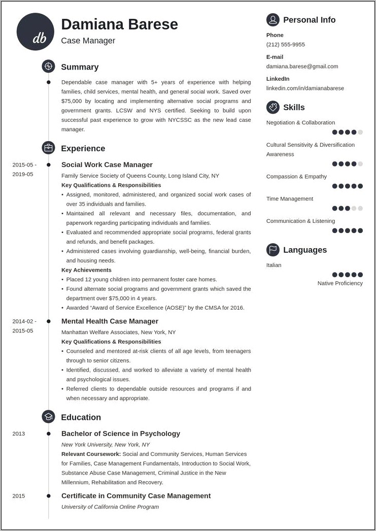 Case Manager Career Summary For Resume