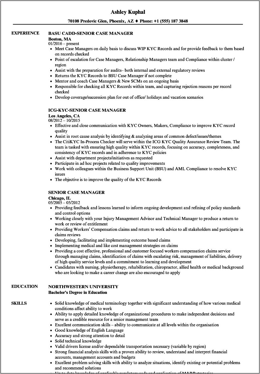 Case Manager Resume With No Experience