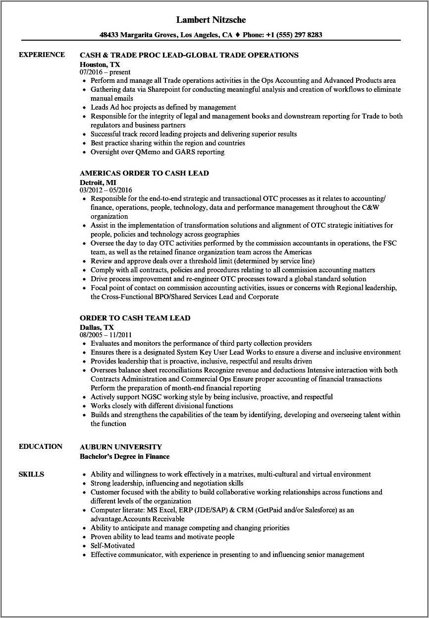 Cash Application Job Description For Resume