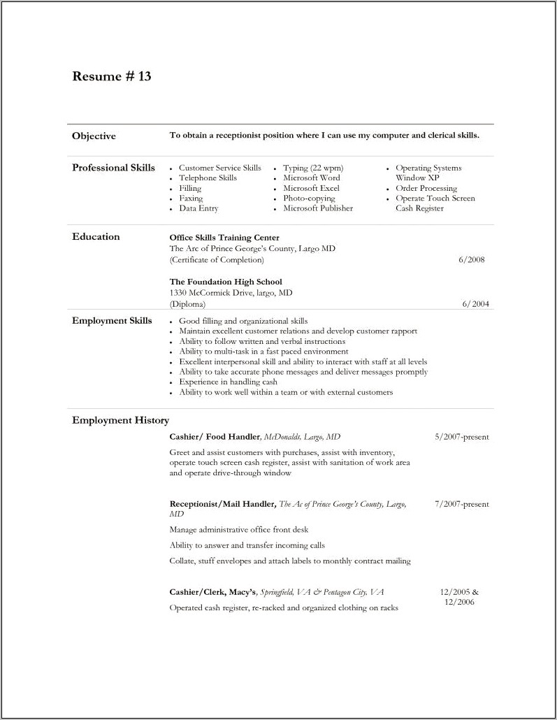 Cashier Skills For A Professional Resume