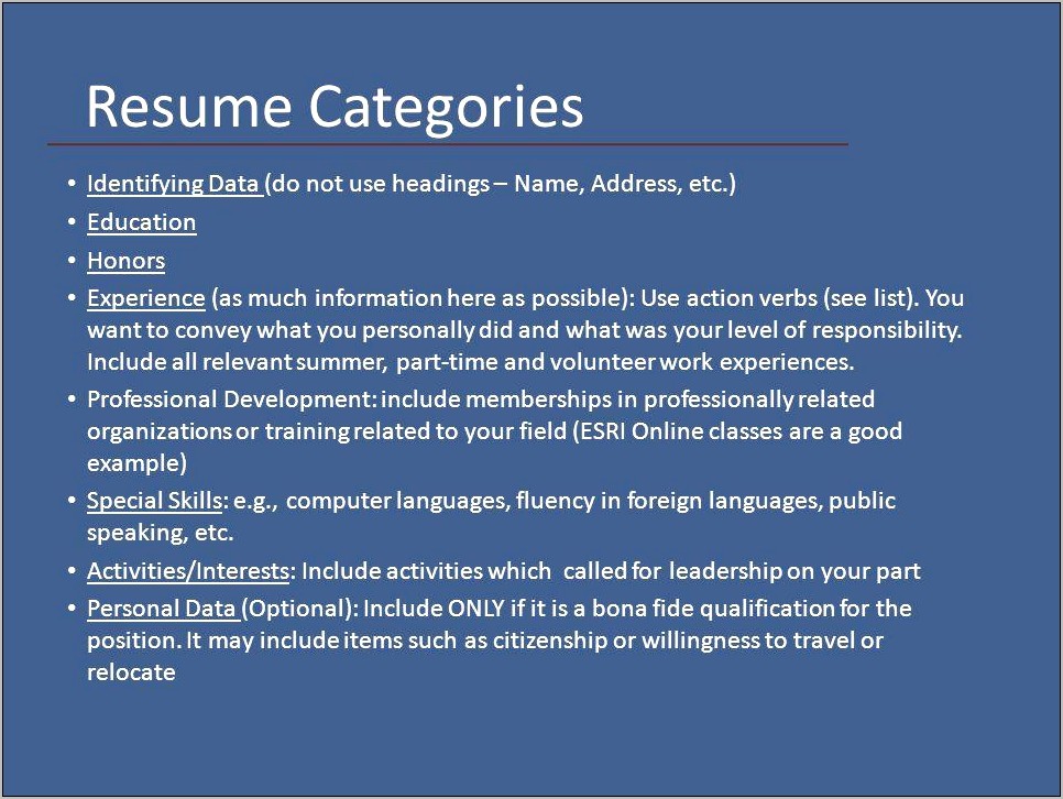 Categories To Put On A Resume