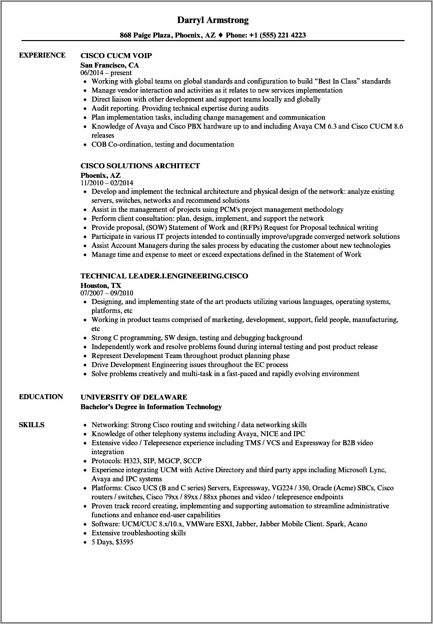 Ccie Routing And Switching Resume Sample