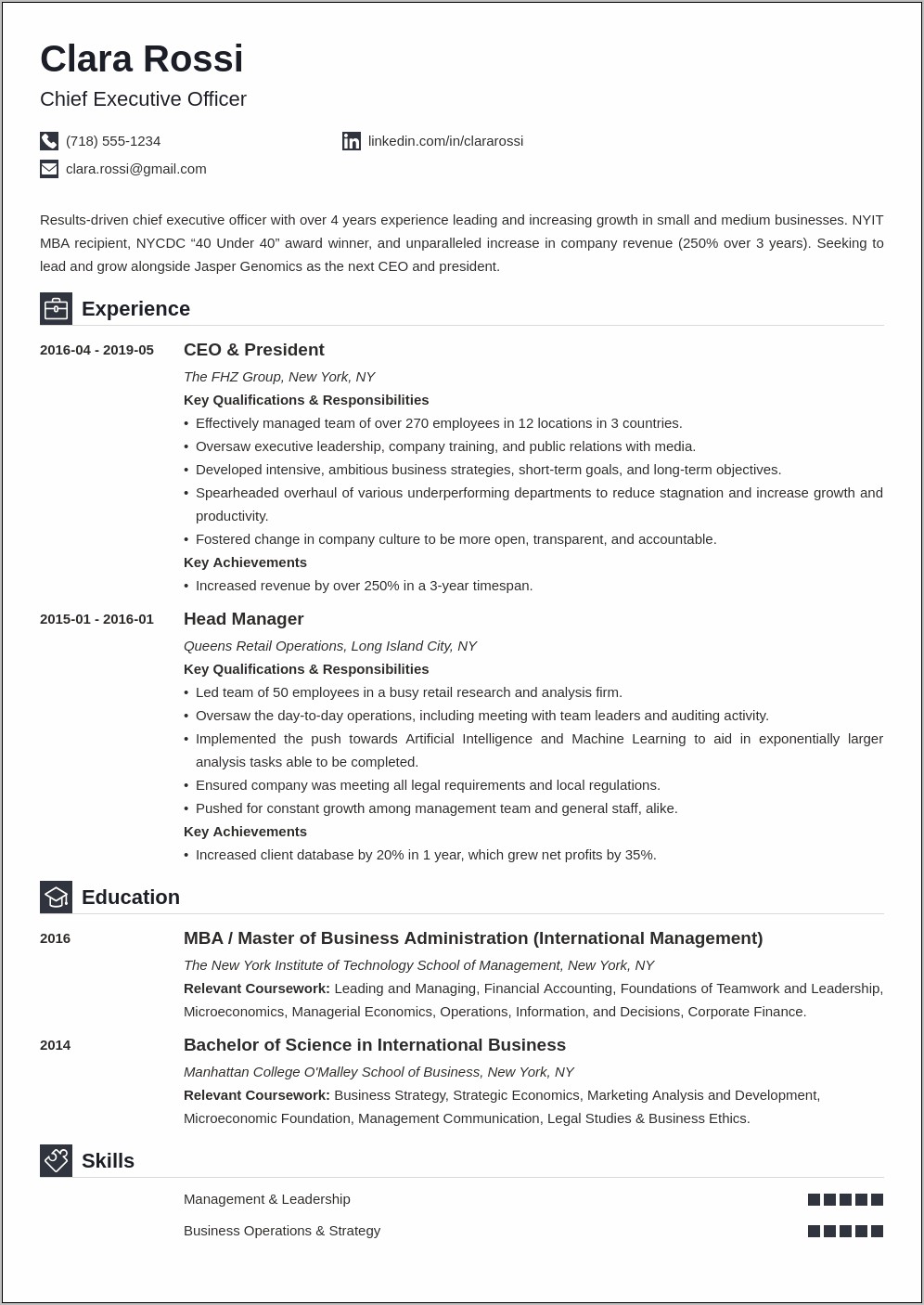 Ceo Small Business Sample Resume