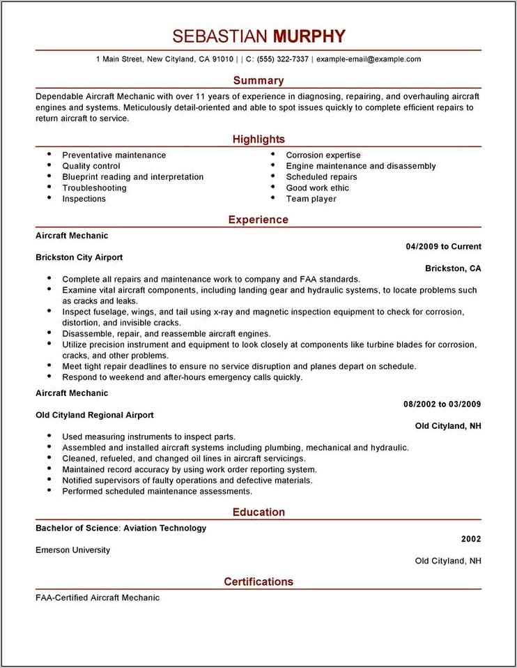 Certified Diesel Mechanic Job Description For Resume