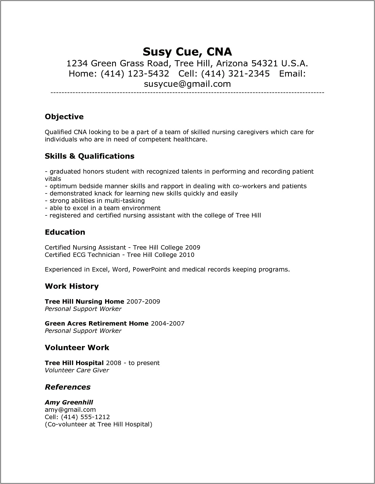 Certified Nurse Assistant Job Description Resume