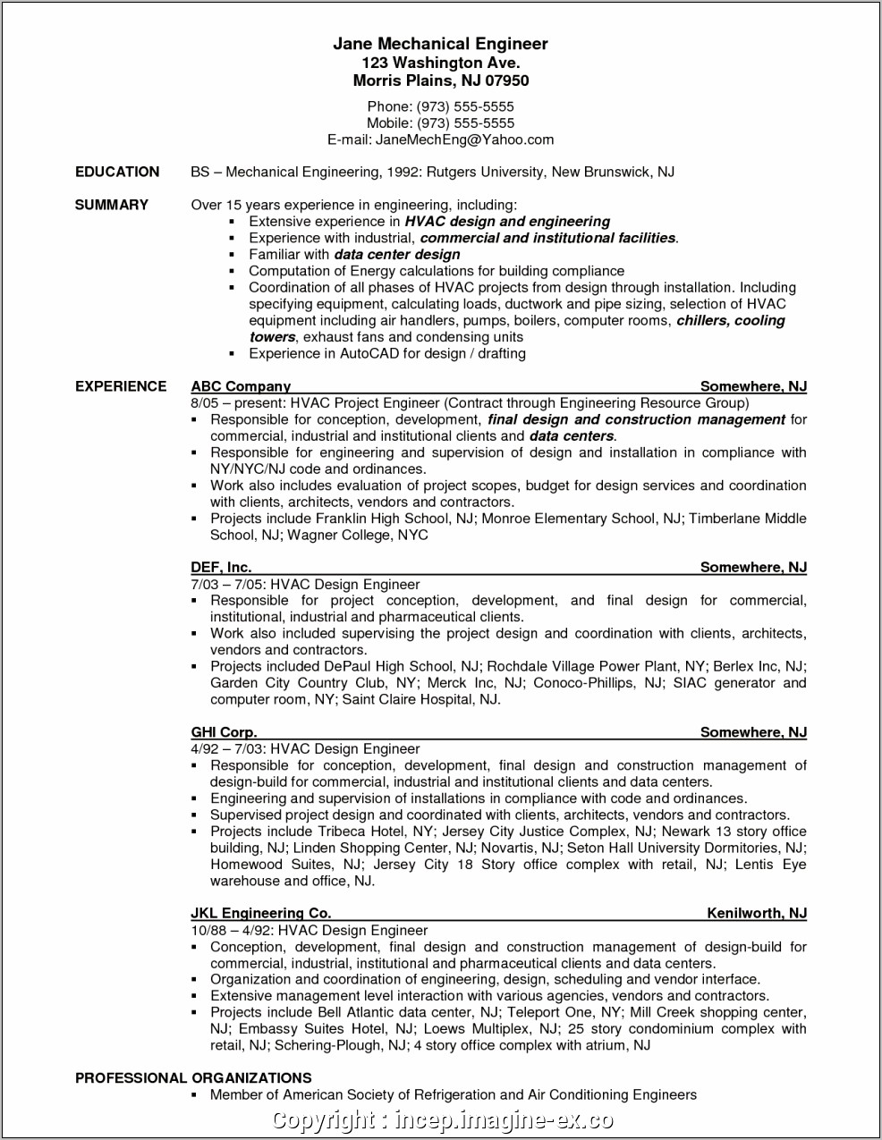 Certified Professional Resume For Hvac Project Manager