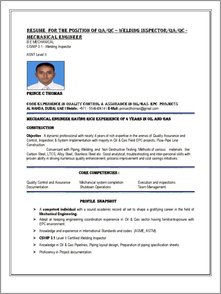 Certified Welding Inspector Job Description Resume
