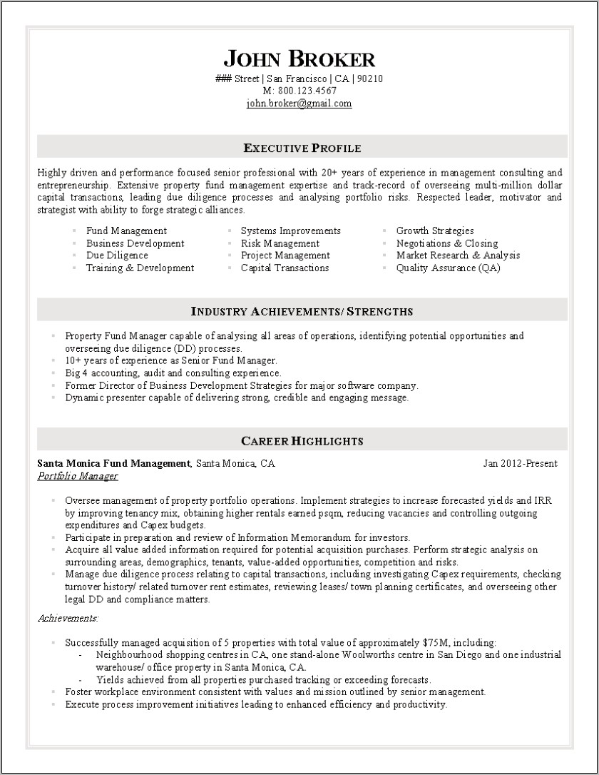 Cfo And Wealth Asset Manager Resume