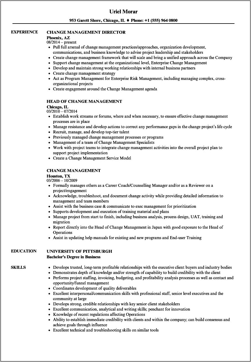 Change Management Components Business Analyst Resume