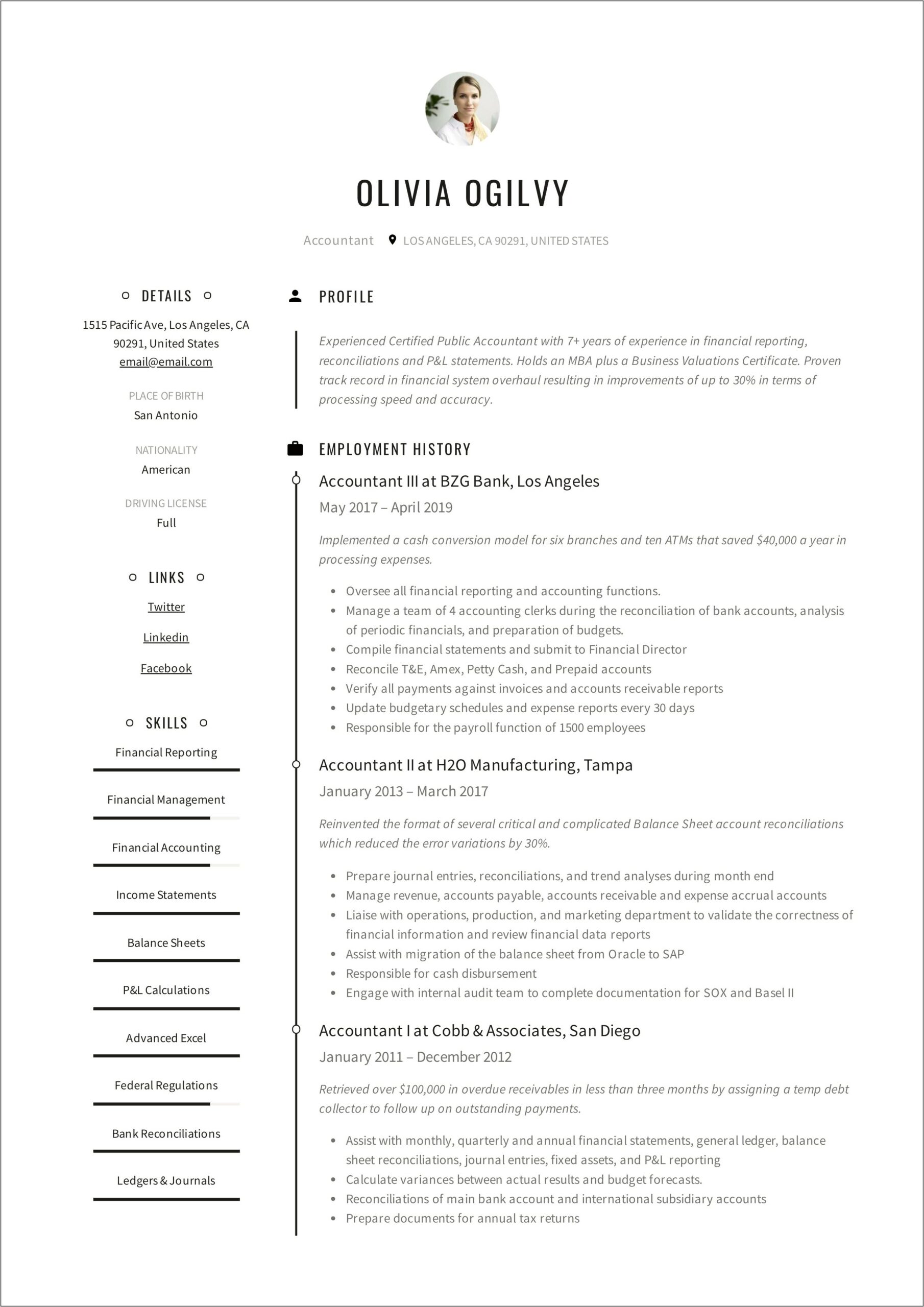 Chartered Accountant Resume Format In Word