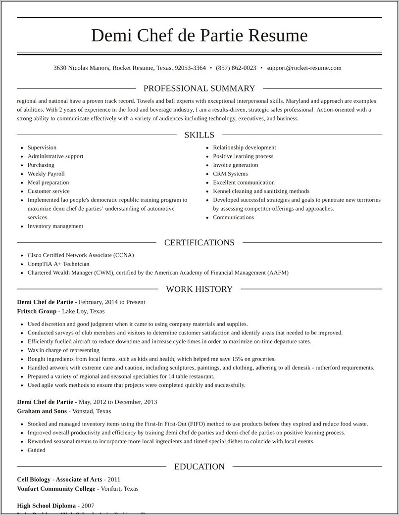 Chef De Partie Job Description For Resume