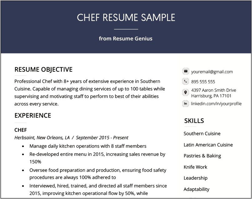 Chef Resume Sample By Resume Genius