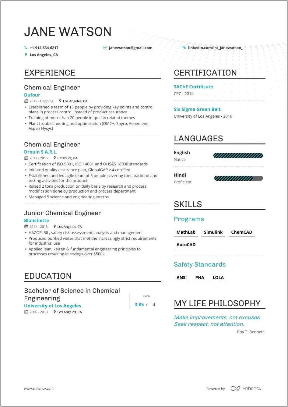 Chemical Engineering Resume Additional Skills Relevant Experience