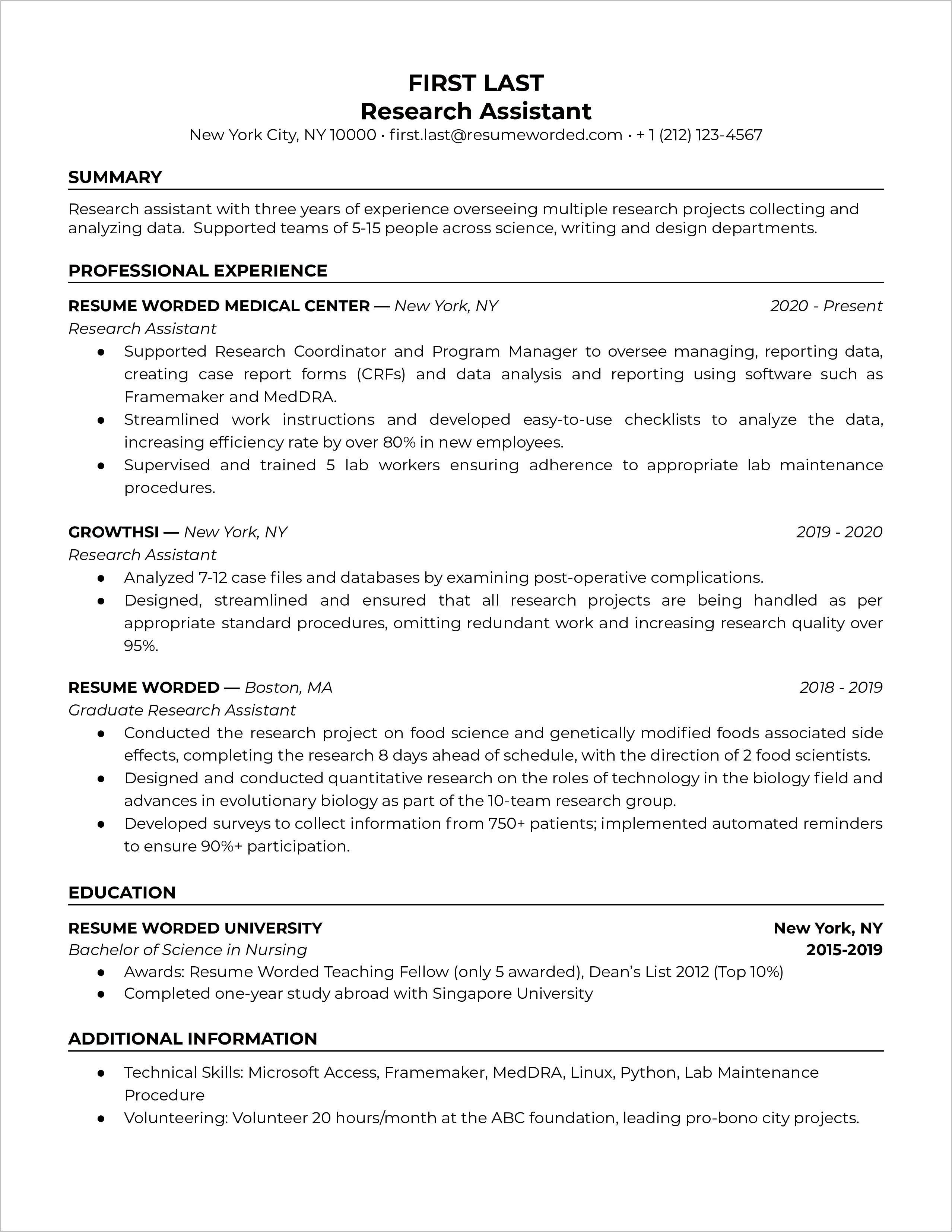 Chemistryresearch Assistant Job Description For Resume