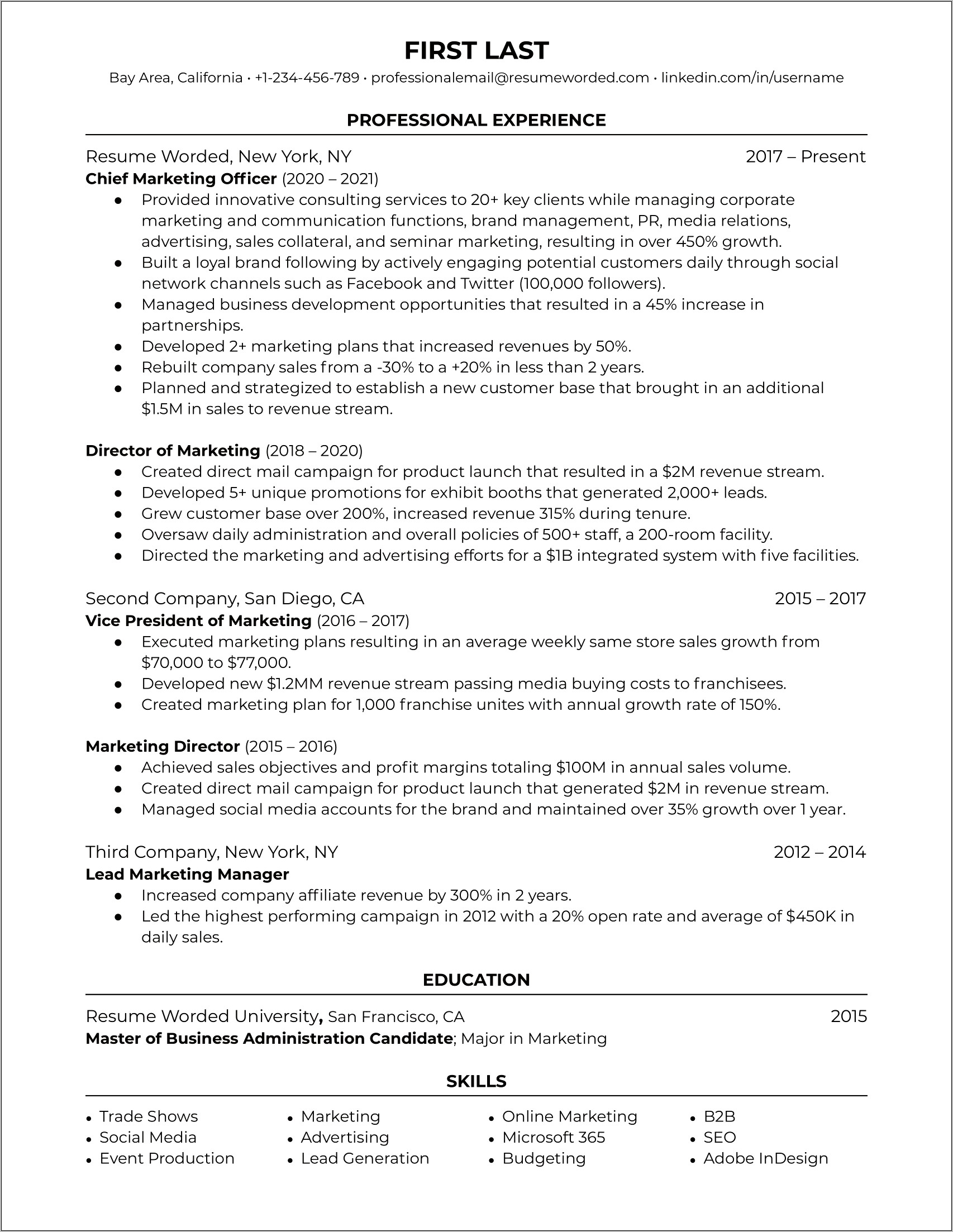 Chief Marketing Officer Job Description Resume