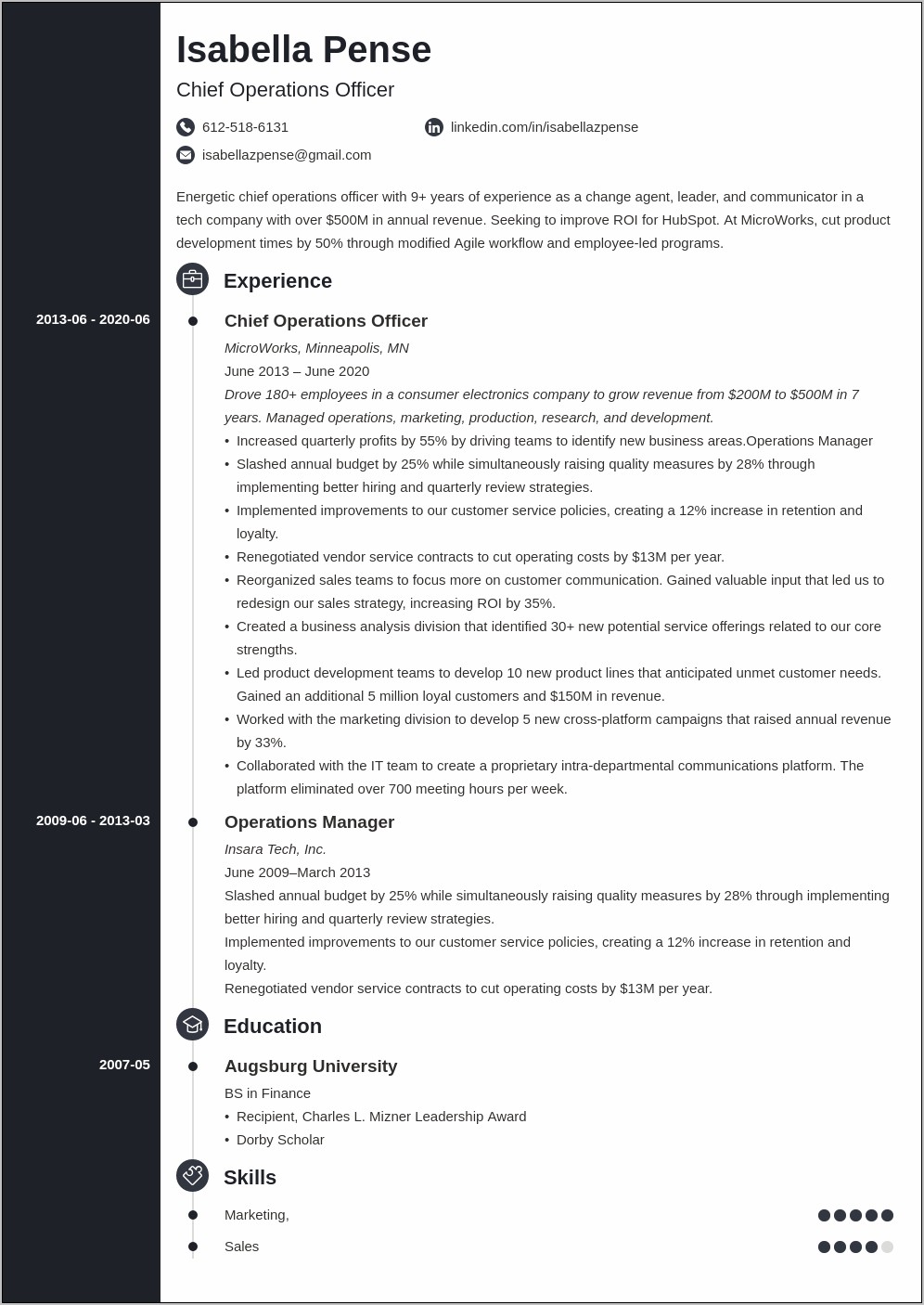 Chief Operations Officer Resume Examples