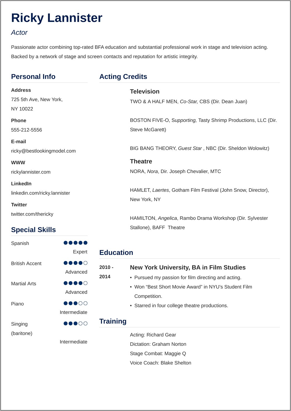 Child Acting Just Starting Resume Template