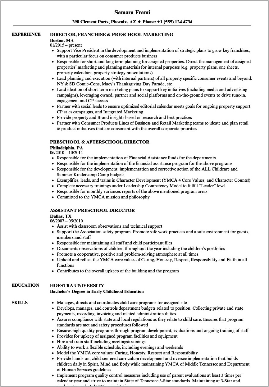 Child Care Center Director Resume Examples