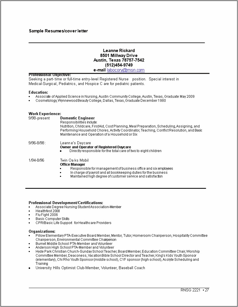 Child Care Director Resume Cover Letter