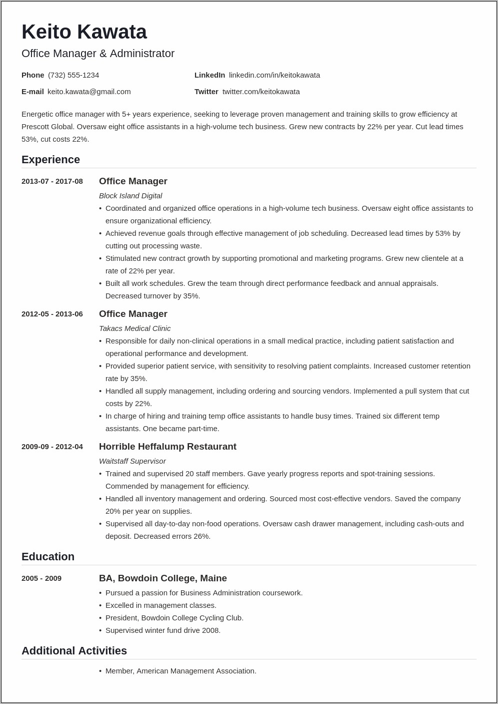 Chiropractic Office Manager Job Description Resume