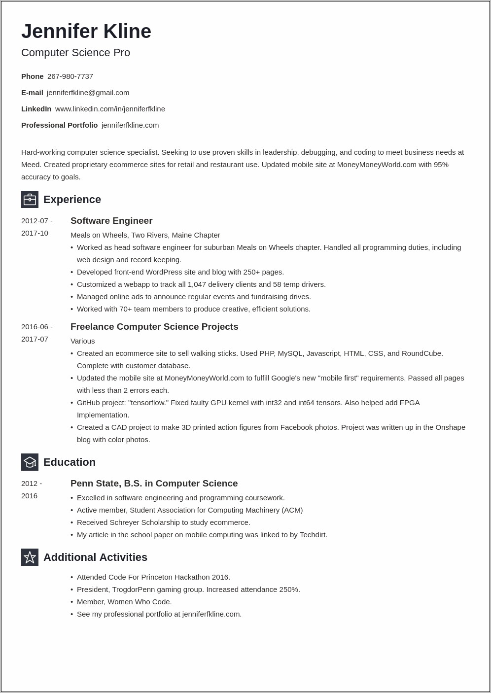 Chronological Resume Format With Volunteer Experience