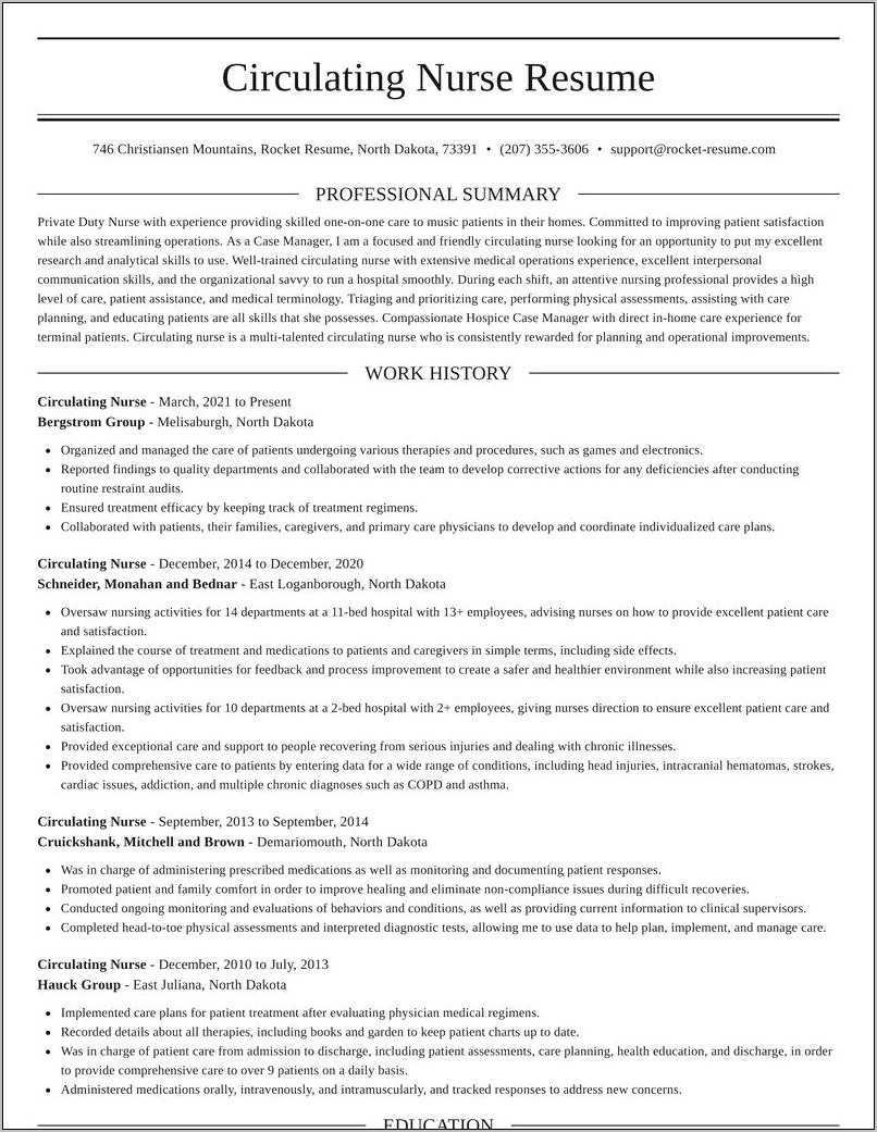 Circulating Nurse Job Description For Resume
