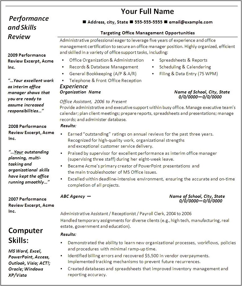City Government Objective Resume Examples