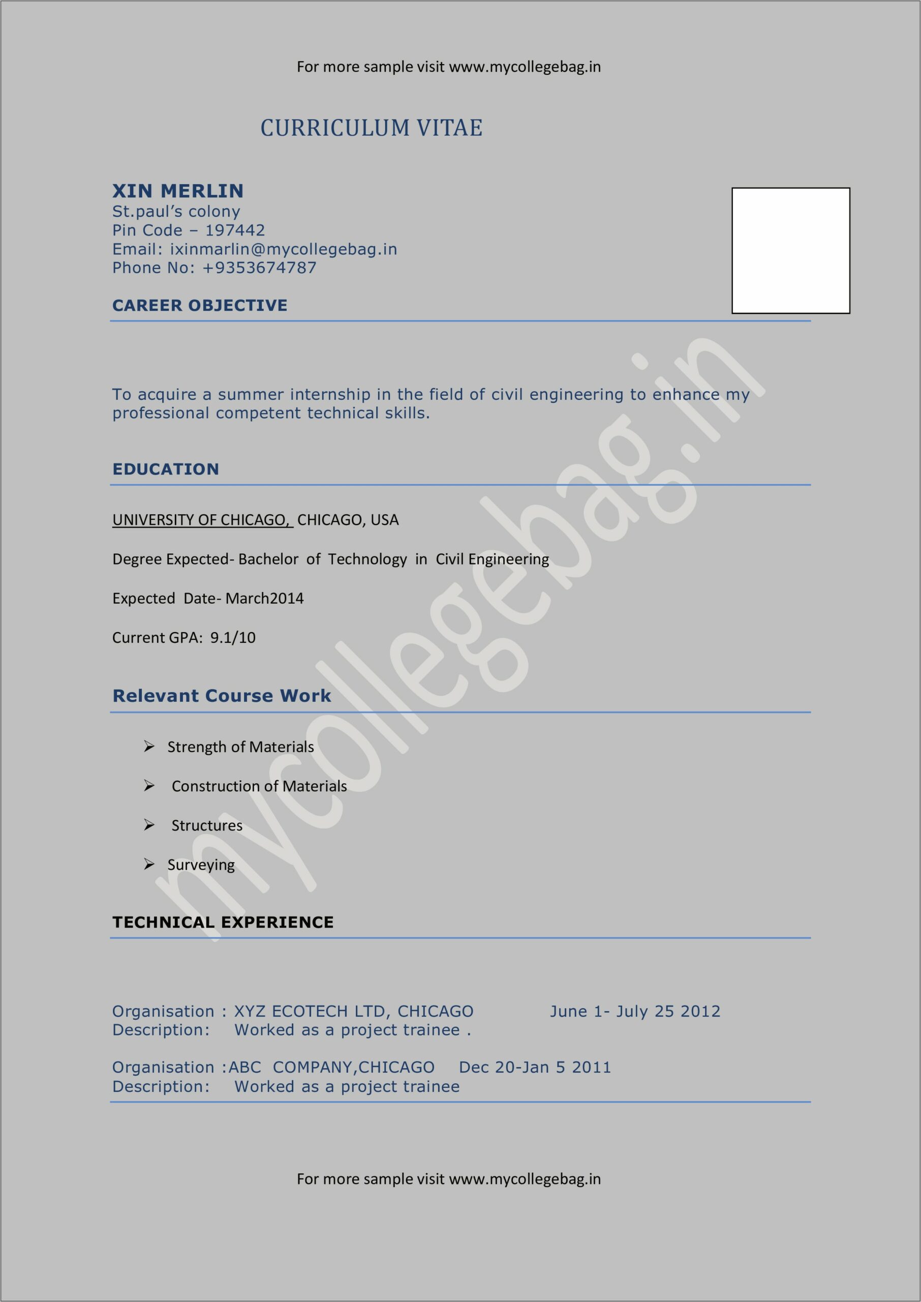 Civil Engineer Resume Format Free Download Pdf