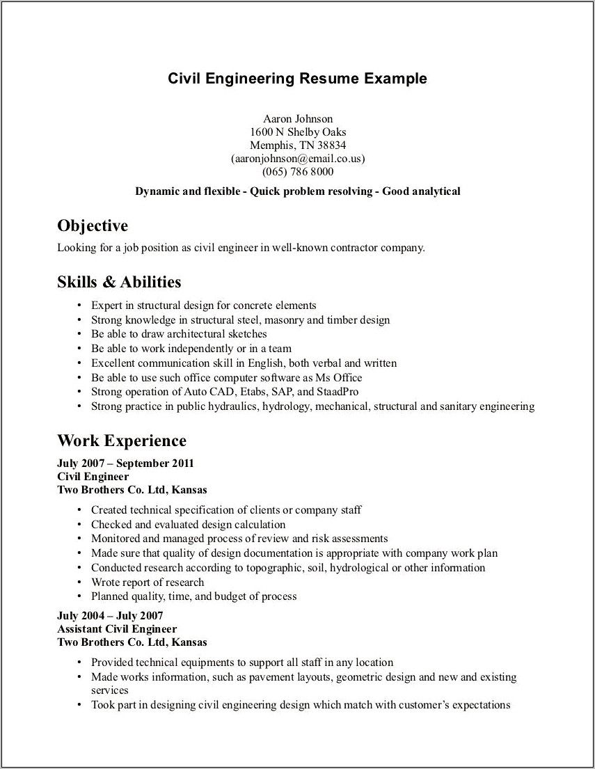 Civil Engineering Job Description For Resume
