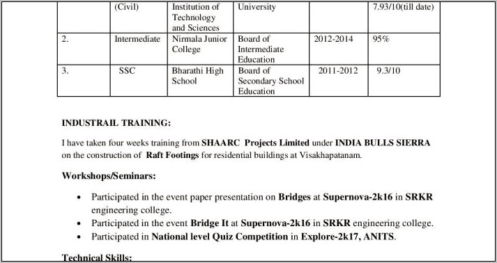 Civil Engineering Resume For Freshers Word Format