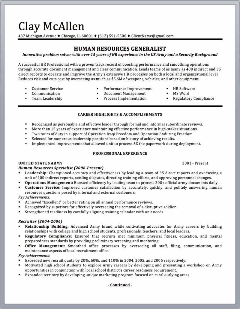 Civilian Resume Examples For Government Jobs
