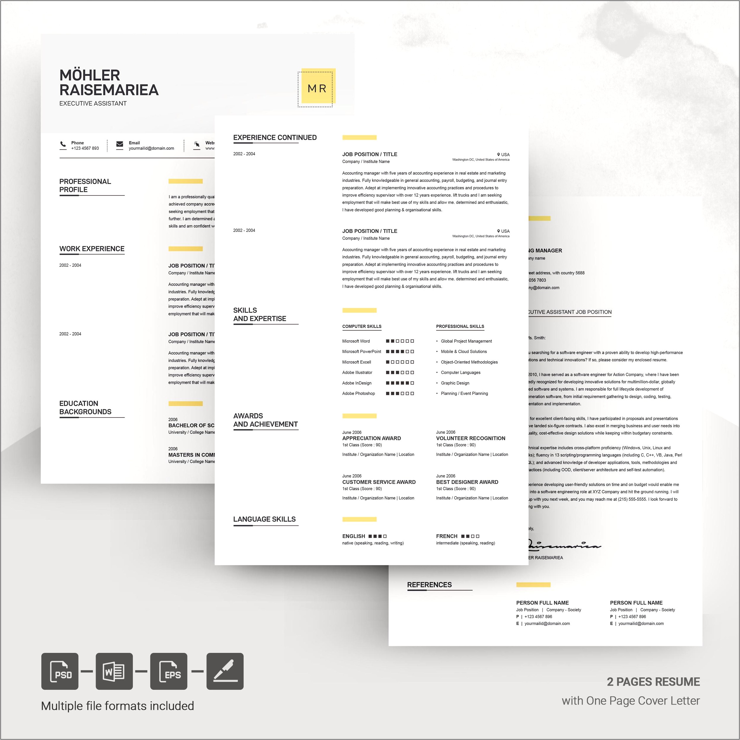 Clean One Page Resume Psd Template