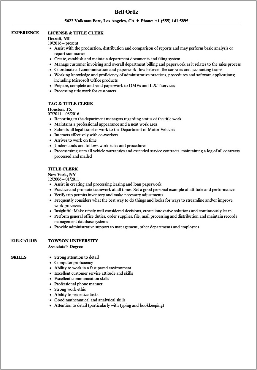Clerical Work Job Description For Resume