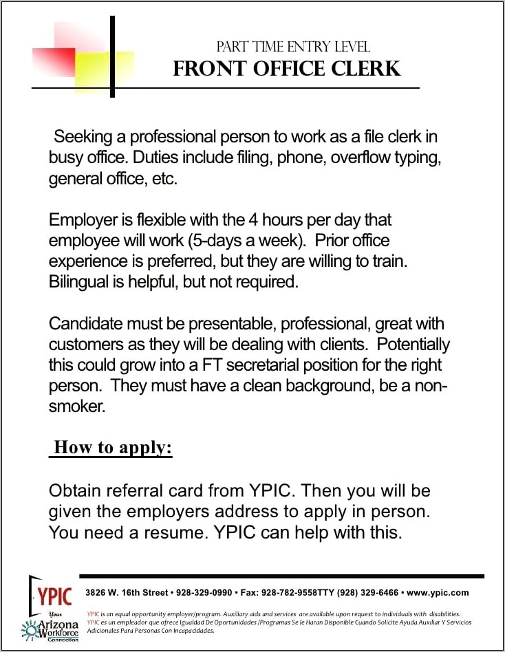 Clerk Typist Job Bilingual Description Resume