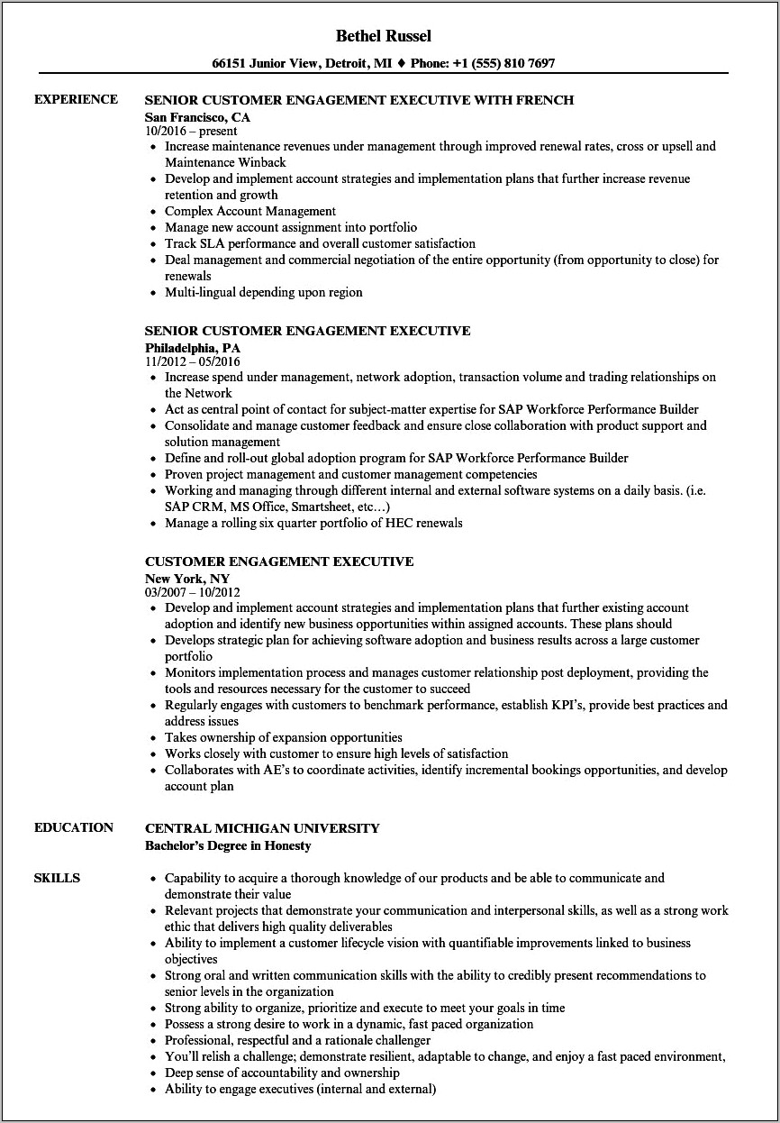 Client Engagement Manager Resume Examples