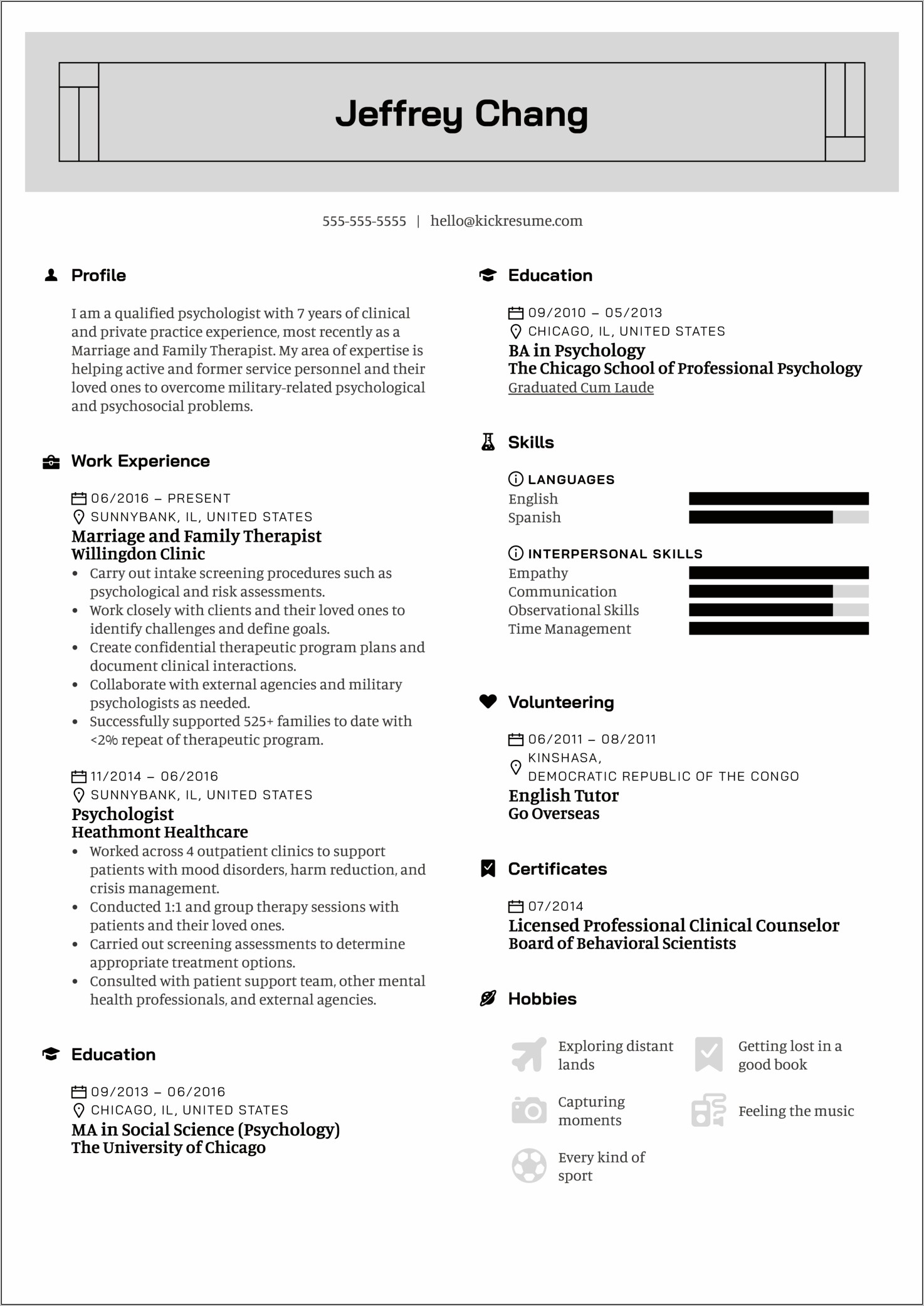 Clinical Mental Health Counseling Sample Resume