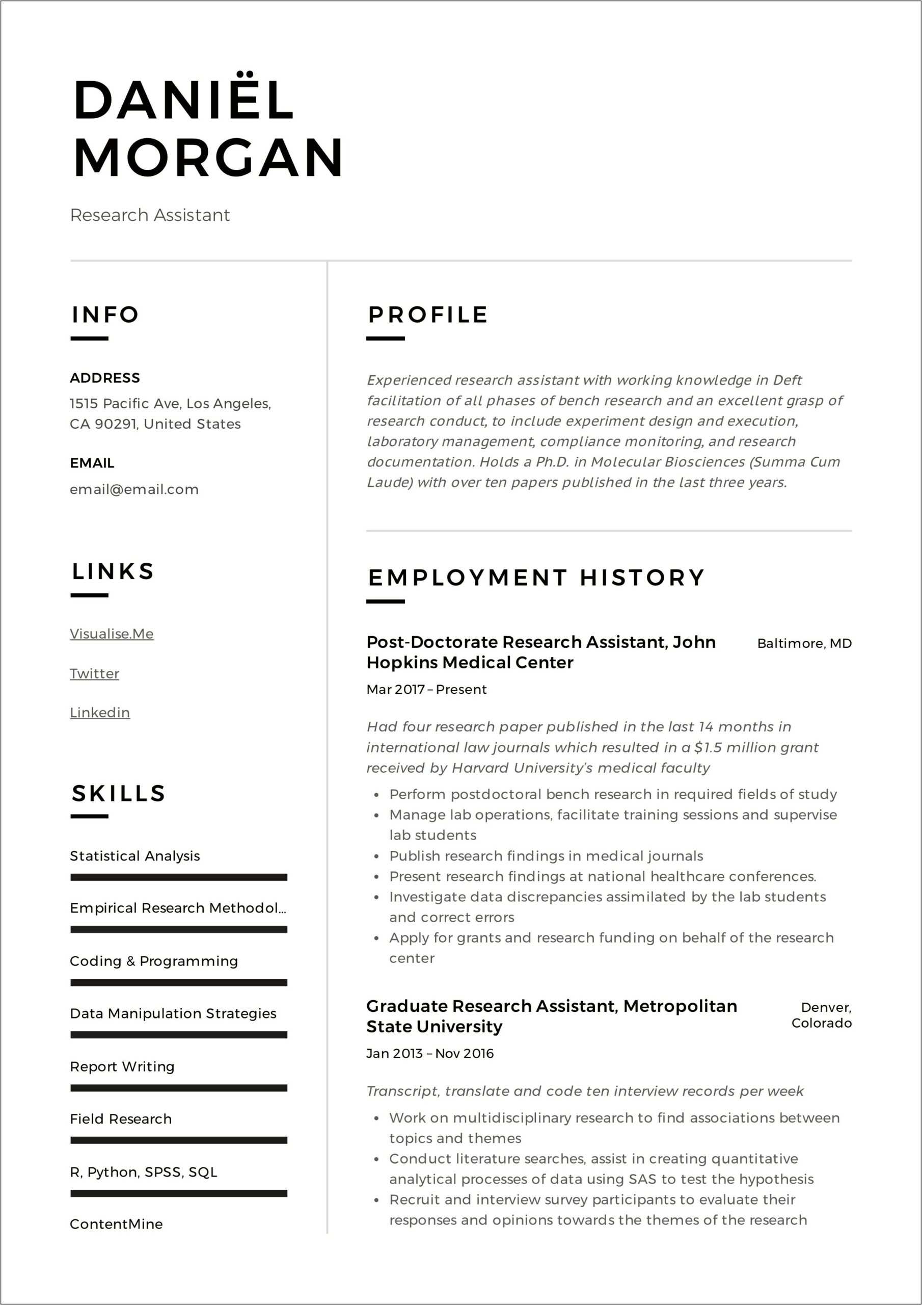 Clinical Research Assistant Job Description Resume
