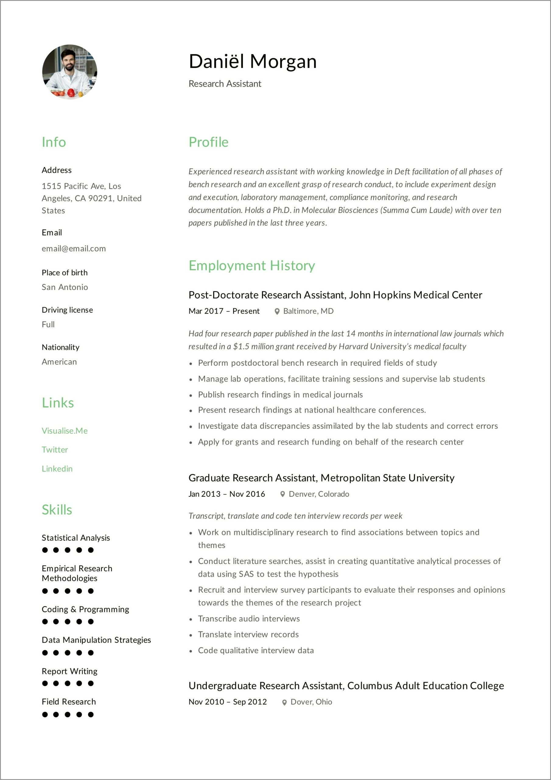 Clinical Research Associate Resume No Work Experience
