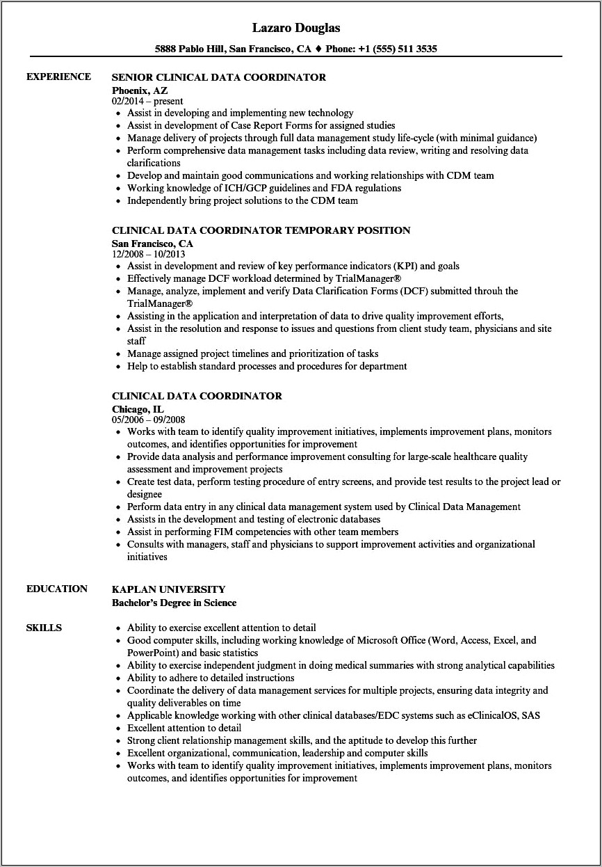Clinical Research Coordinator Job Descrption Resume