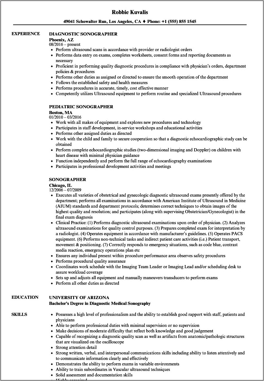 Clinical Rotation For Ultrasound Tech Resume Examples