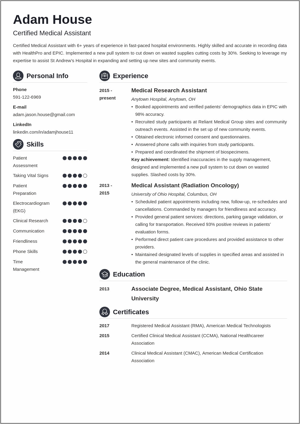 Clinical Skills For Medical Assistant Resume