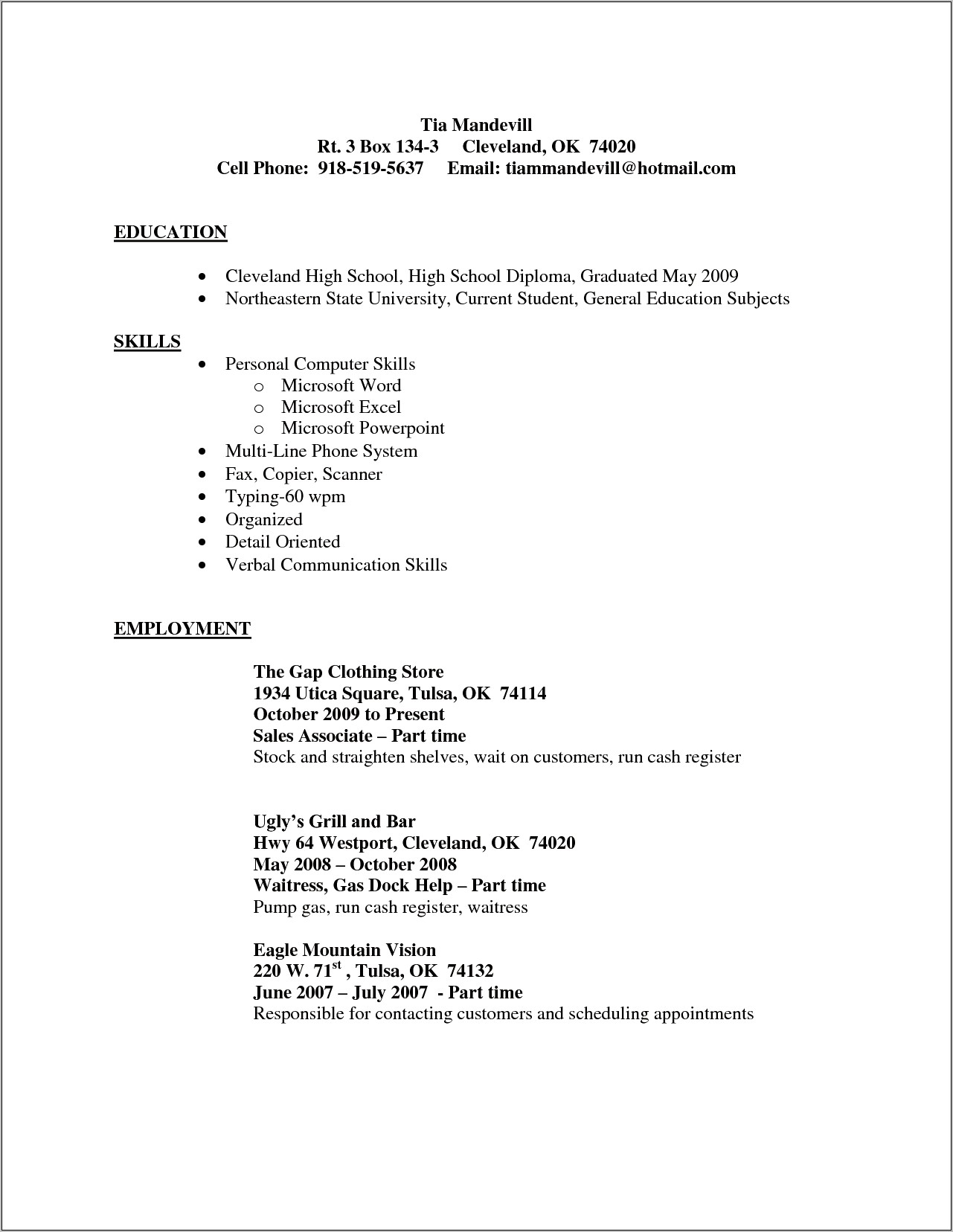 Clothing Sales Associate Resume No Experience