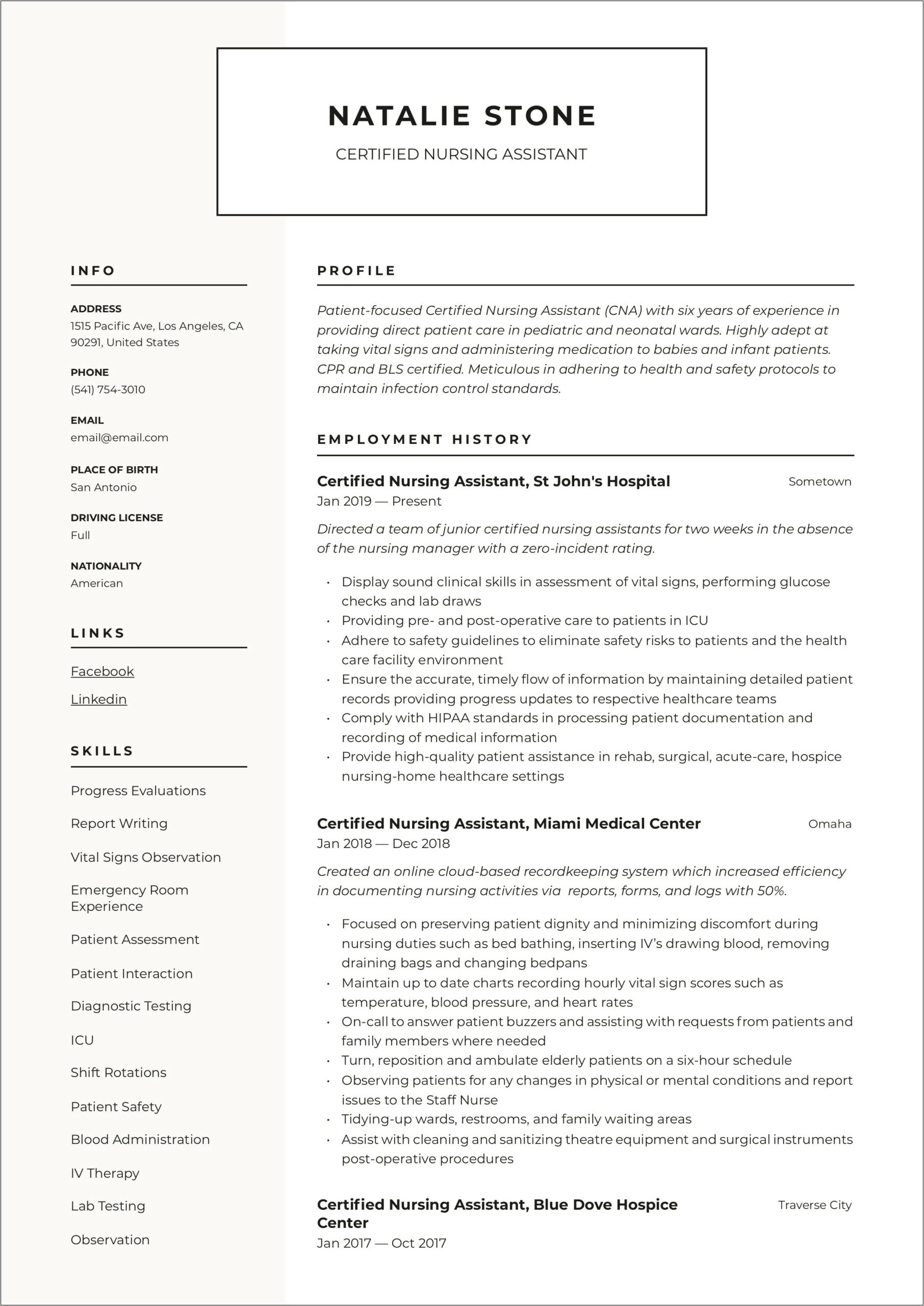 Cna Rehab Job Description For Resume
