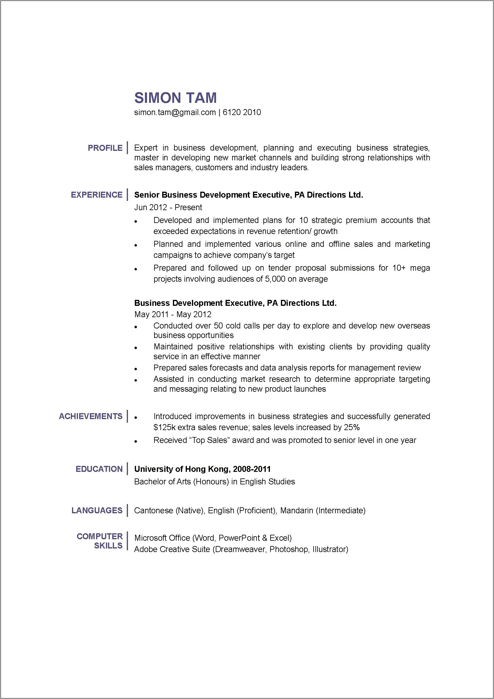Cold Calling Experience On Resume Sales