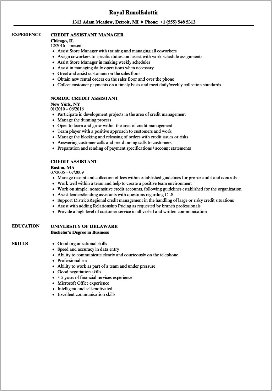 Collection Assistant Job Description Resume